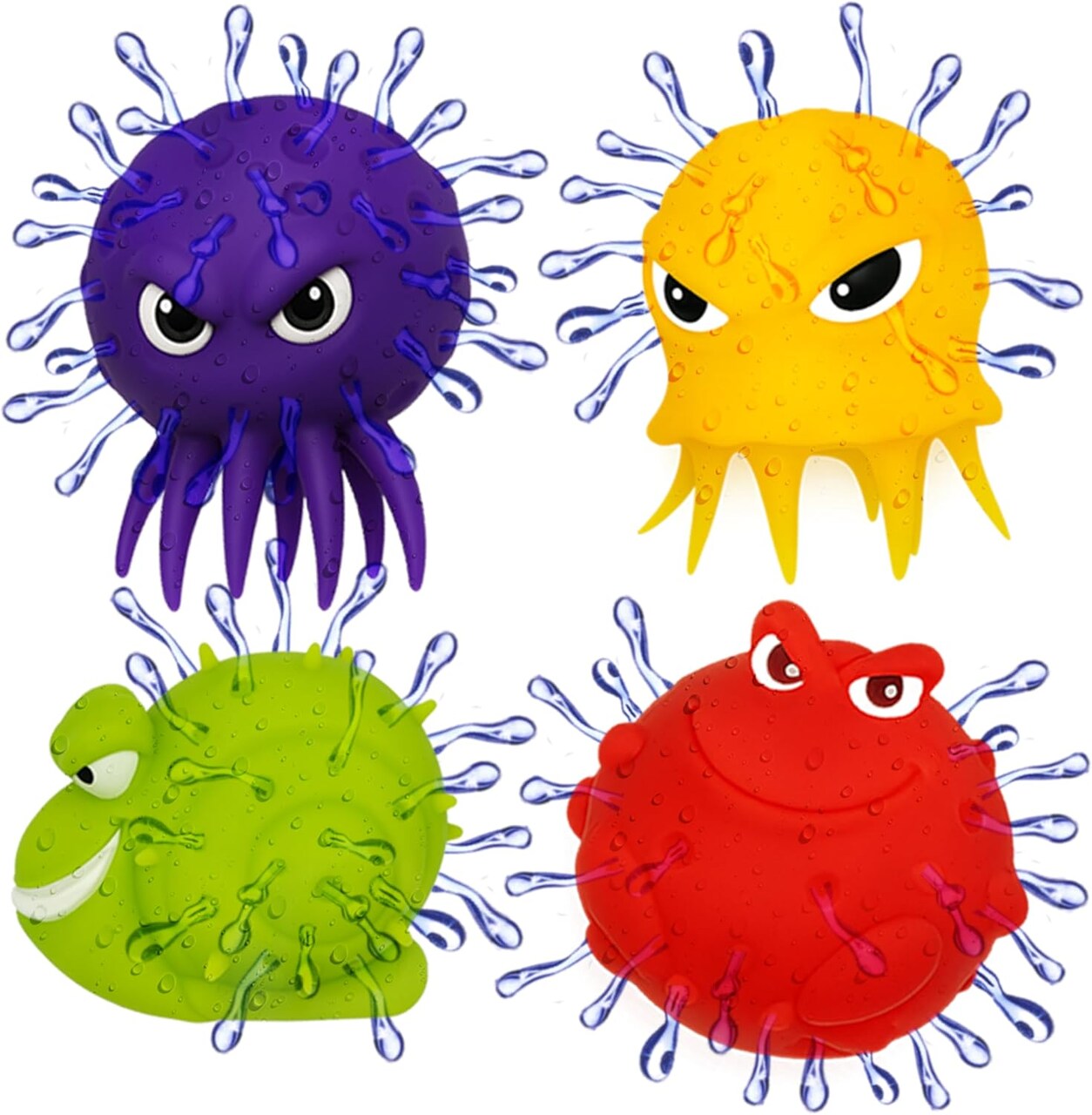 4E's Novelty 4 Packs Sea Animal Water Balls, Sensory Octopus Squishy Pool Toys for Kids ages 3-5